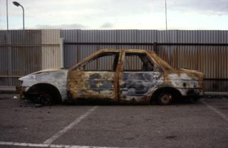 A burnt out car