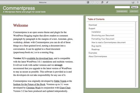 A screenshot of CommentPress 3.2